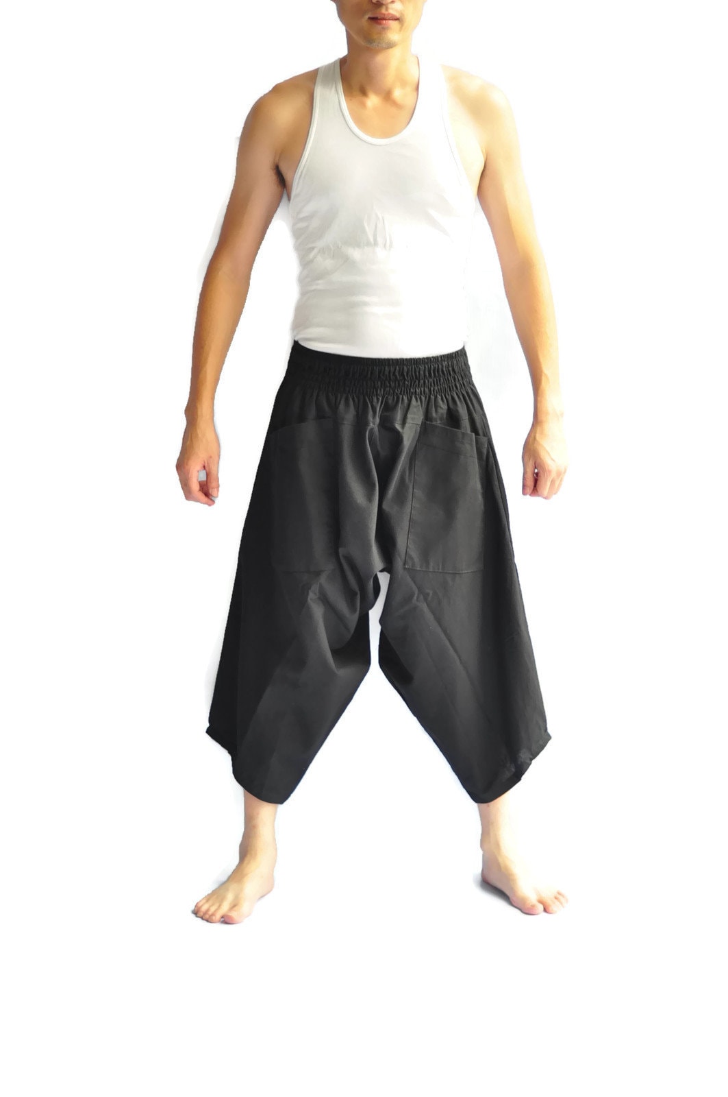Calças estilo japonês masculinas AHP tamanho único preto design japonês