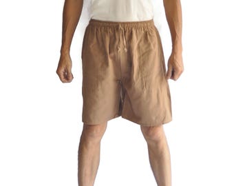 Men’s Cotton Shorts | Thai Casual Summer Lounge Shorts | Yoga, Beach, Sleepwear, Boho Festival Clothing, Light brown, Beige pants, Khaki