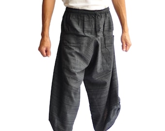 A.H.P.S Japanische Fischerhose Damen Frauen – Hippie Hose – Schwarze Baumwoll Hose – Festival Outfit Boho Kleidung – Bequeme Passform