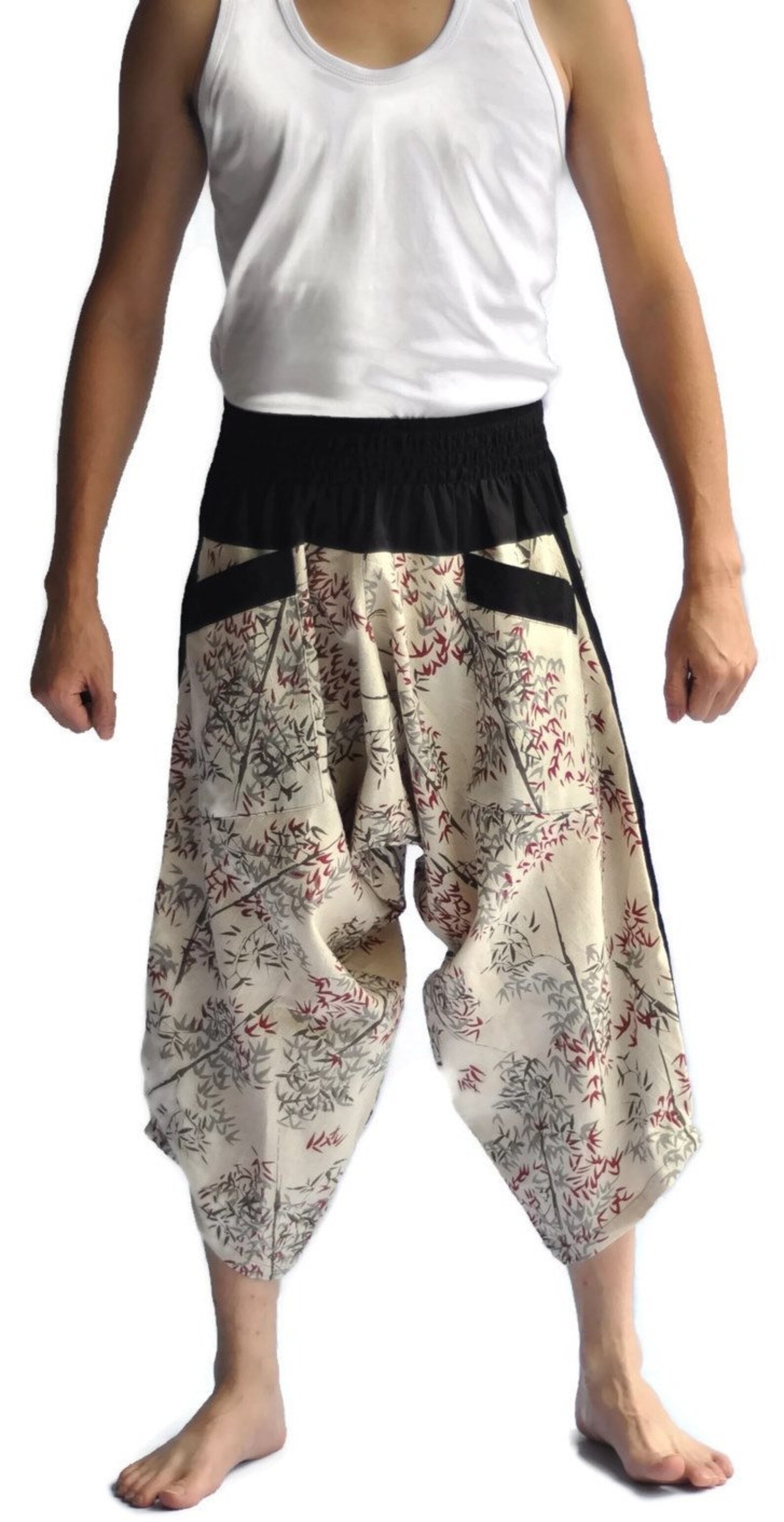 AHP Hombres Japonesa Estilo Pantalones Un Tamaño Blanco Etsy
