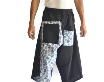 Original wide leg yoga pants, tribal pants, plus size harem pants, beach shorts, fisherman pants, thai massage pants white and blue elephant