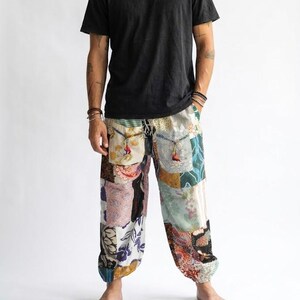 AHP Men's Japanese Style Pants One Size Japanese Design samurai pants japanese pants yoga pants thai fisherman pants patch work pants cotton