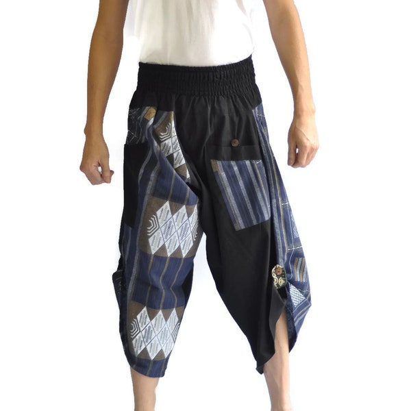 Thai fisherman pants Men Japanese Style Pants One Size Black and blue thai art Design unisex cotton travel clothes trousers trouser fashion