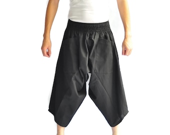 Harem Pants Samurai Pants Men's Fashion Harem Pants Yoga Pants Casual Cotton Bottoms Hakama, harem , All black pants