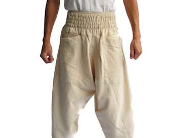 Calças Harem AHP Calças de Yoga Calças Masculinas Estilo Japonês Tamanho Único Design Japonês cor natural off white tom marfim