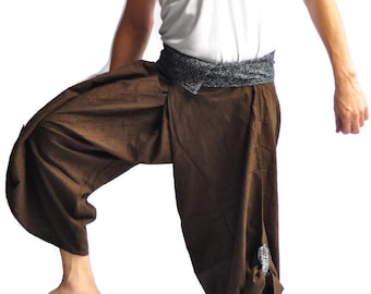 Haremshose Samurai Hose Herrenmode Haremshose Yogahose Lässige Baumwolle Böden Schwarze Hose Japanisches Design Alle braunen Hosen