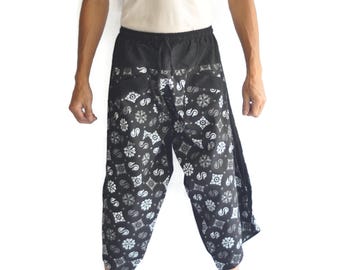 Cotton Thai Fisherman Pants, Tribal Print Yoga Trousers Original wide leg yoga pants, pants cheap fisherman pants, massage pants harem