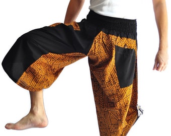 Japanese Pants Brown tradition Thai fisherman pants, harem pants, yoga pants, spa pants, massage pants, hilltribe pants, mhong pants cotton