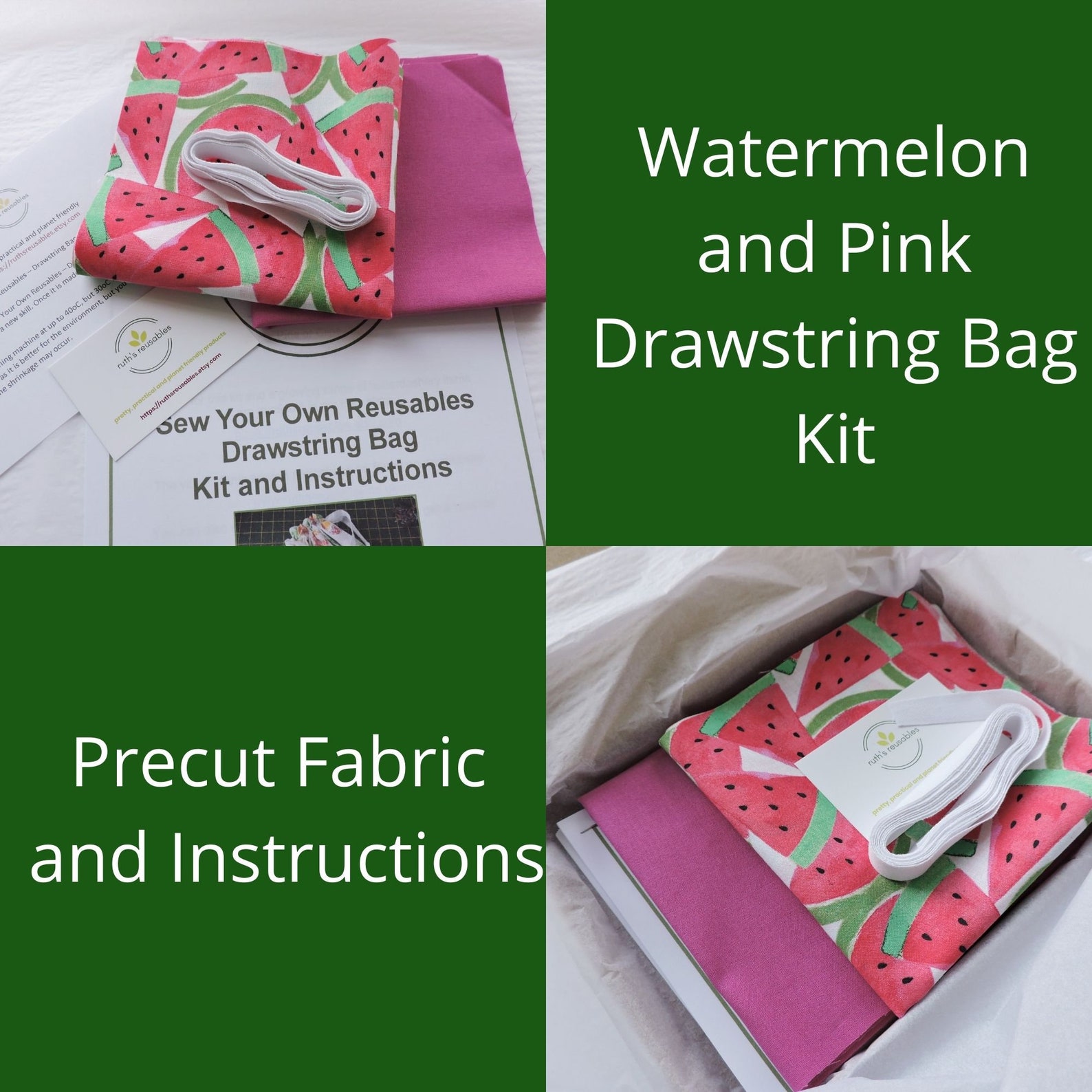 Drawstring bag sewing kit with fabric and instructions with Etsy