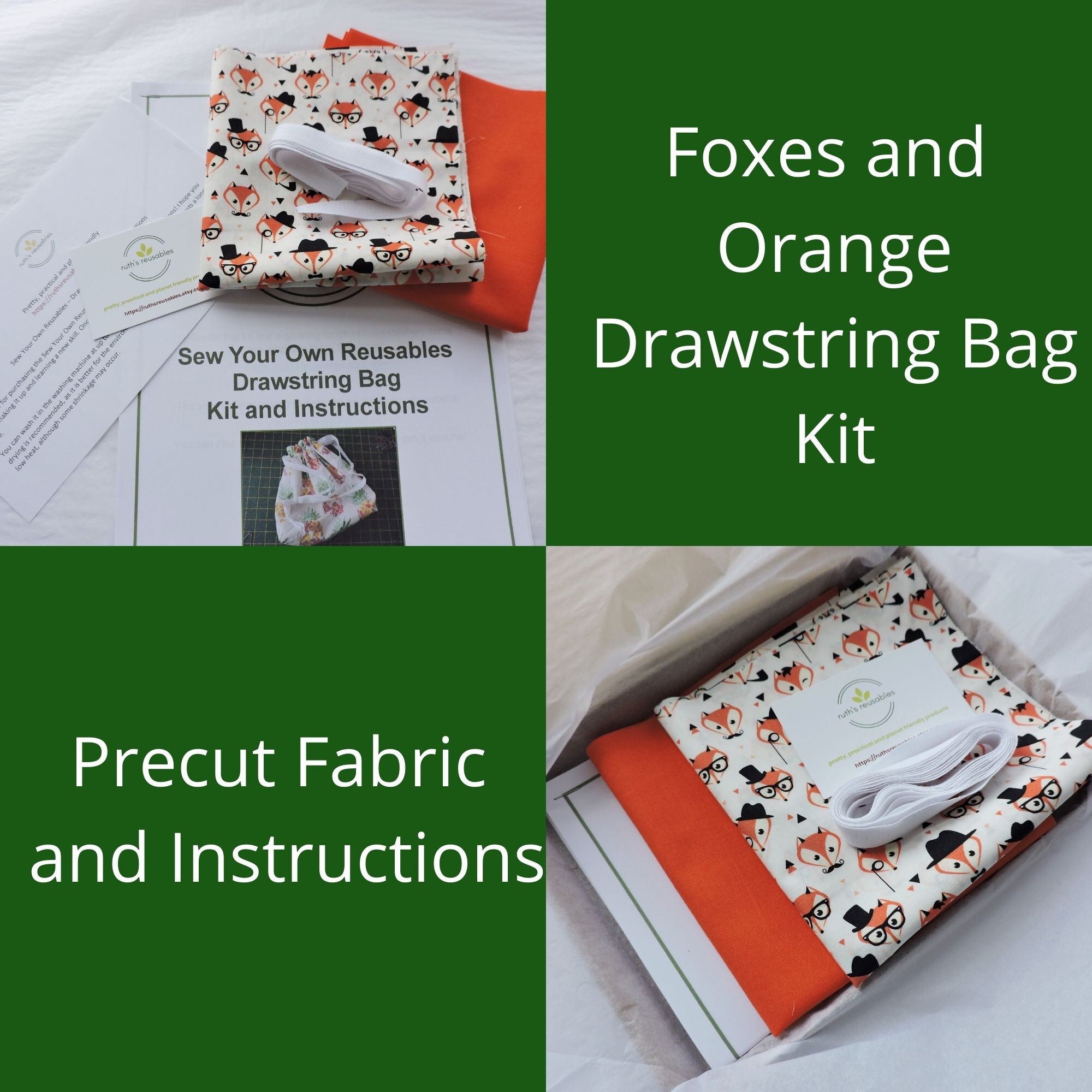 Drawstring bag sewing kit with fabric and instructions with Etsy