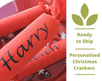 Personalized Christmas Crackers, Set of Six Reusable Washable Zero Waste Crackers for family keepsake