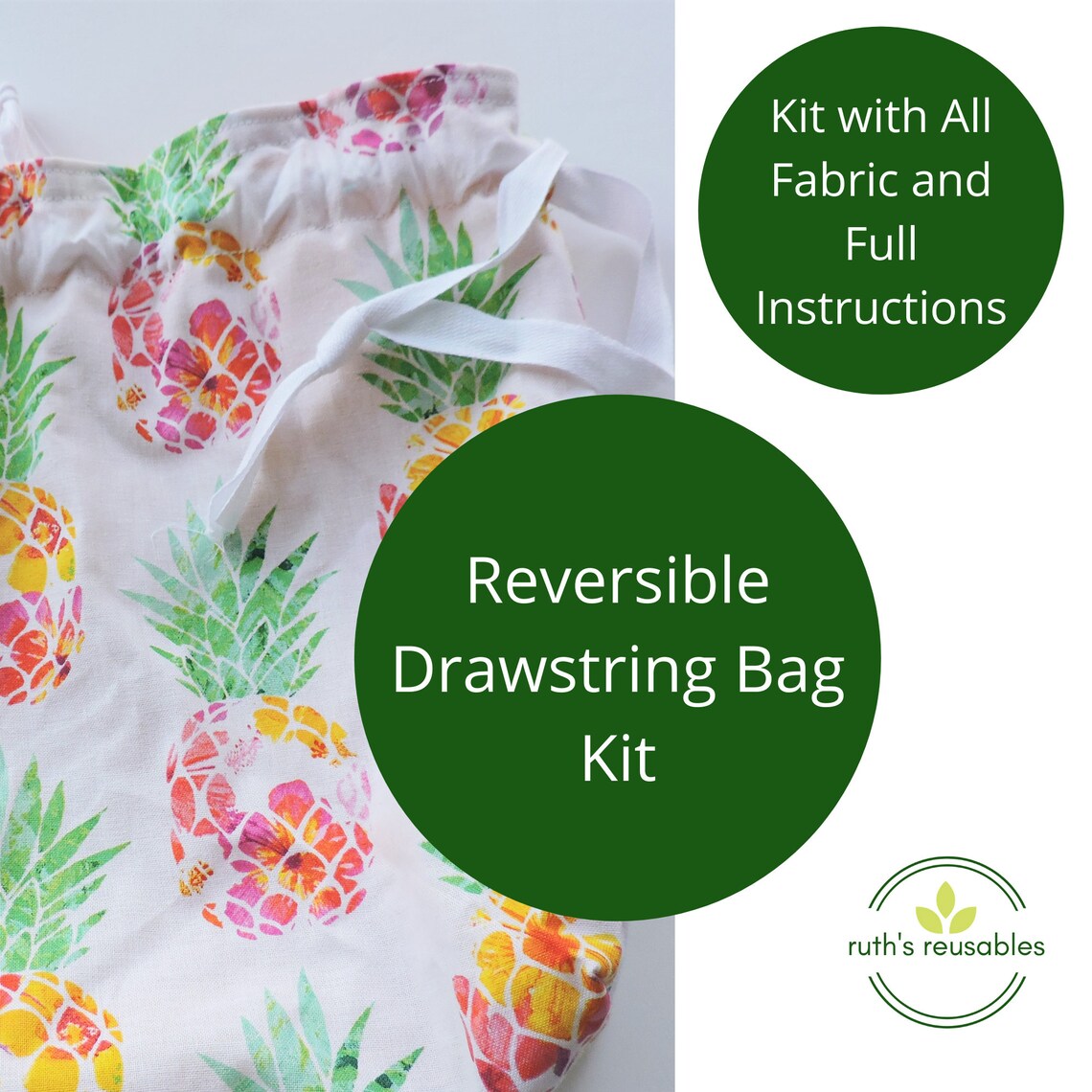 Drawstring bag sewing kit with fabric and instructions with Etsy