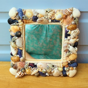 Sea Shell and Rope Mirror Square 4&quot; / 7.5&quot; overall - housewarming, home decor, bathroom, seashells, nautical, square, unique, home decor