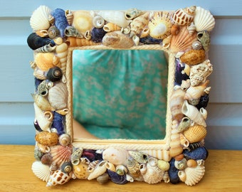 Cornish Seashell Square Mirror – Nautical Rope Coastal Decor