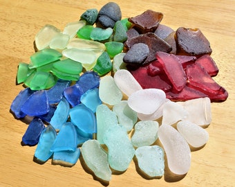 Rainbow rainbow bag Genuine Seaham sea glass mixed colours including yellows and blues