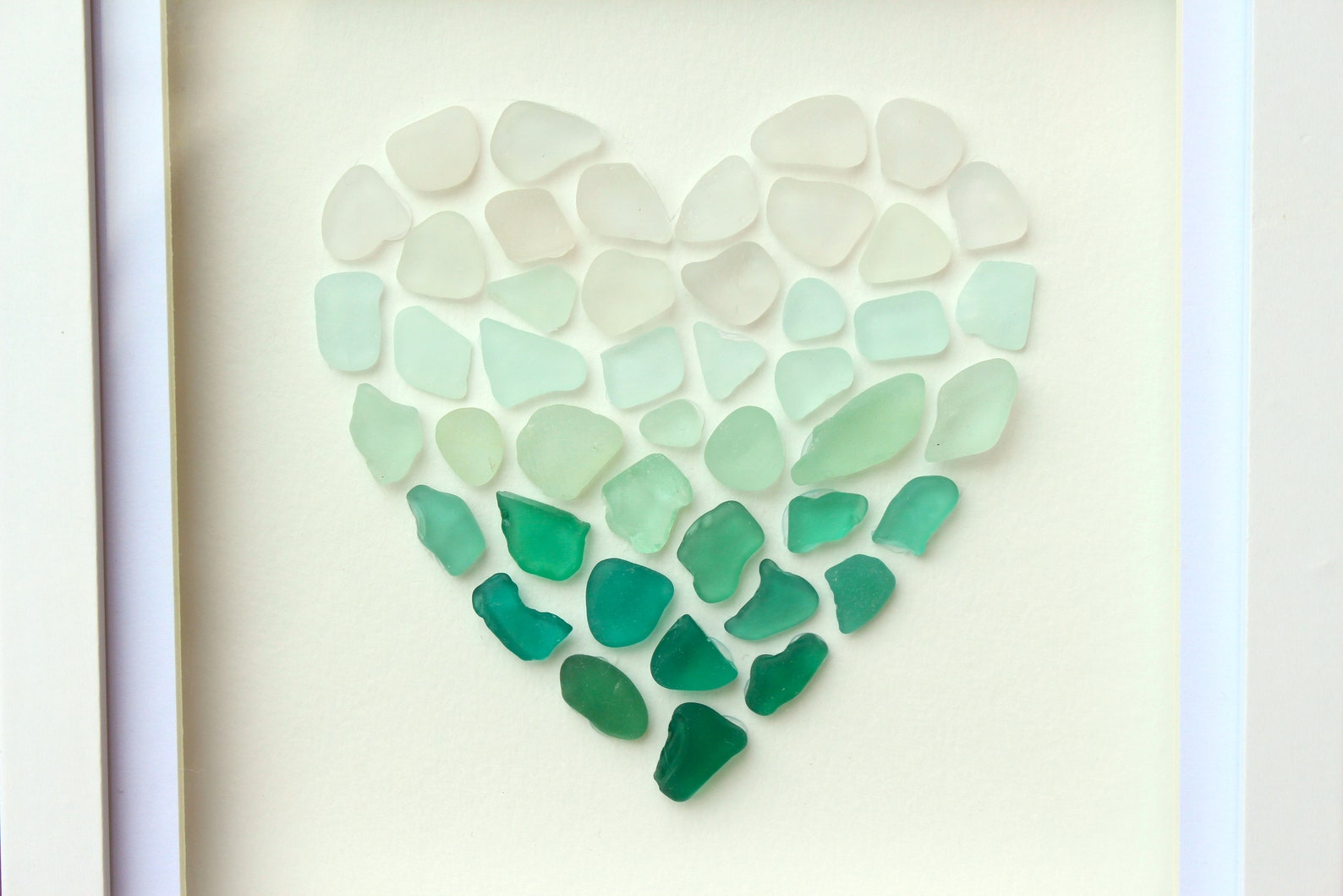 Cornish Sea Glass Teal Green Ombré Heart Wall Art - Framed Coastal ...