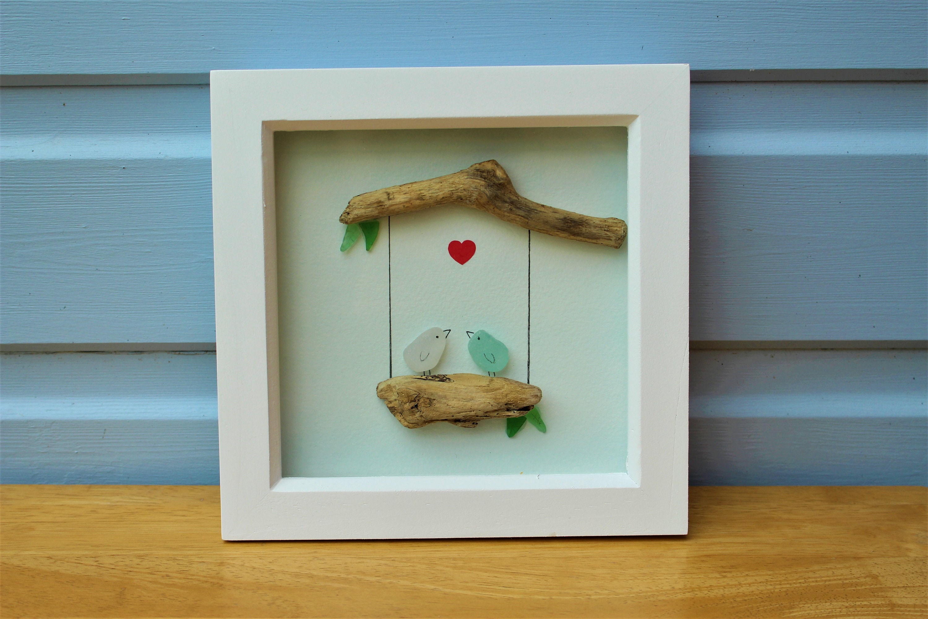Details about   AMAZING Genuine Sea Glass & Driftwood Birds Picture Framed From Sorrento Italy 
