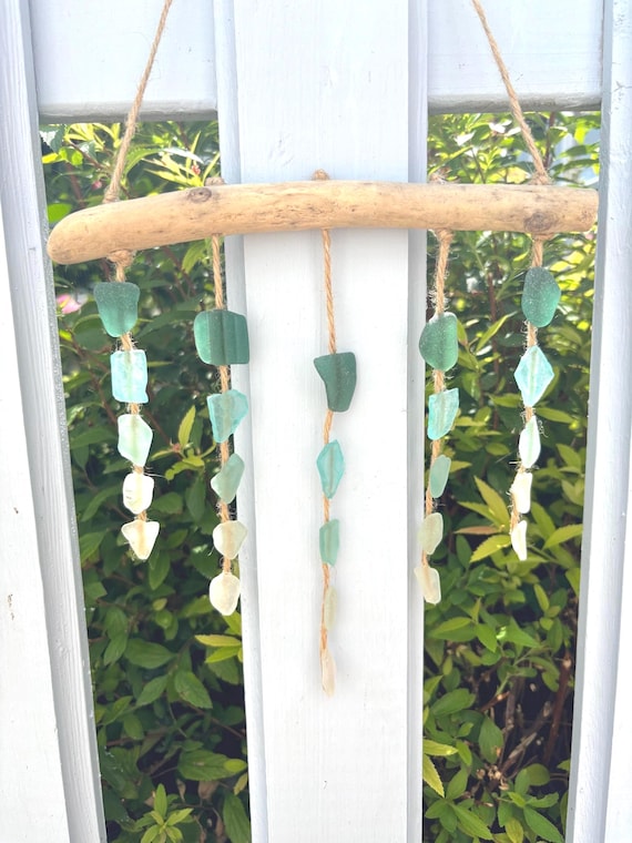 Sea Glass Sun Catcher with Driftwood: Ombré Wind Chime