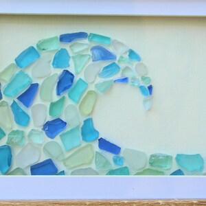 Cornish Sea Glass Ocean Wave Wall Art - Oak Framed Coastal Decor, Blue ...
