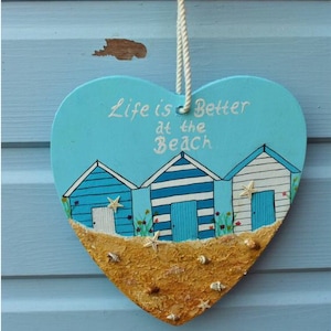 Coastal Wooden Heart Wall Hanging hand painted - Sea Themed - Decorated, home decor, housewarming, anniversary, coastal decor, valentine’s