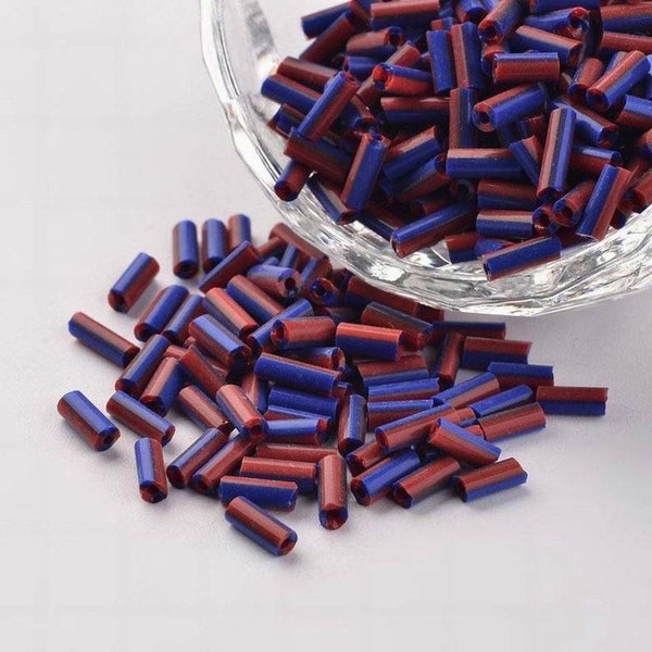50g (58,00EUR/1kg) pen beads - blue red opaque 8/0 glass beads 6-7 x 3 mm seed bugle beads