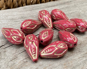 10 drops - ornament drops 20 x 12 mm - firebrick gold - acrylic beads - drops - red, rust red, drop beads