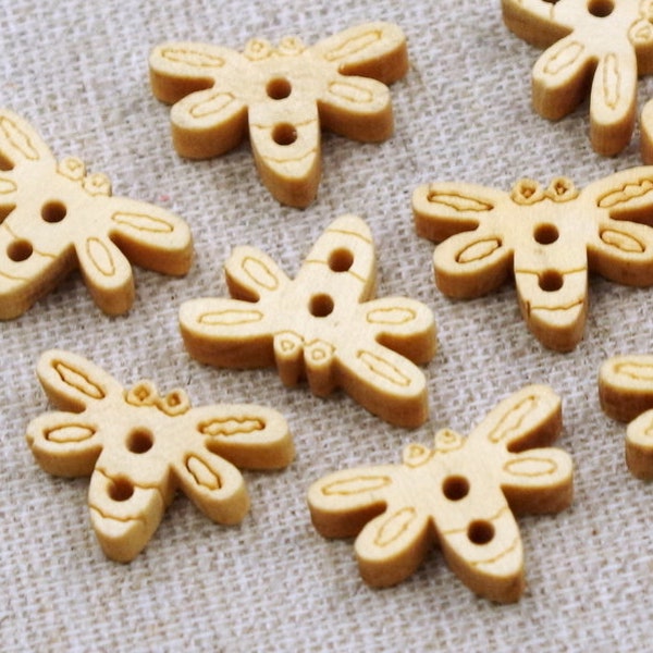 10 wooden buttons - LIBELLE - 16 x 10 mm dragonfly buttons