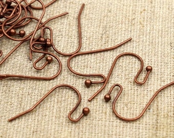 30 ear hooks - COPPER - plain with ball