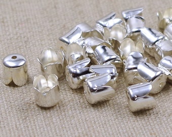 30 Bead Caps tulips, silver flower cups 7 mm