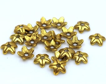 20 Perlenkappen Sternen-Blümchen ANTIK GOLD - 9mm