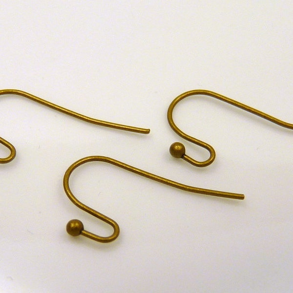 30 ear hooks - antique bronze - simple with ball