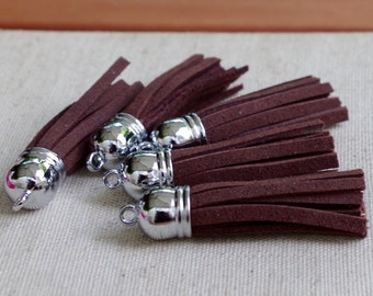 5 Pendant tassels-brown-velours 55 mm