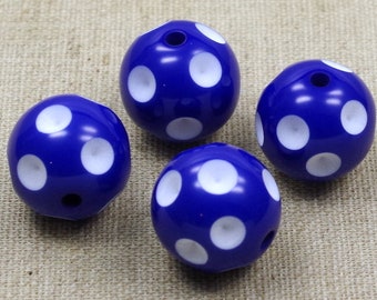 4 XL Perlen 20mm  BLAU WEIß - gepunktet - Punkte