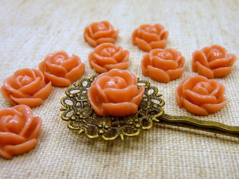 10 ROSEN Cabochons 12mm light coral tomate rost Bild 2