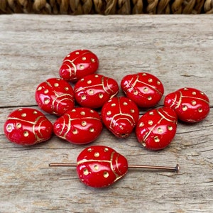 10 böhmische MARIENKÄFER Glasperlen 14x11mm rot gold ladybug Czech glass beads Käfer Bild 2