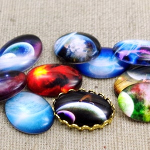 10 glass cabochons - UNIVERSUM - 18 x 13 mm oval - Mix All Universe