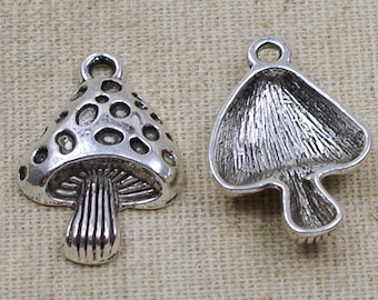 5 Large Pendants Fly Mushroom silver-28 x 18 mm