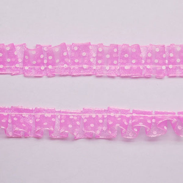 2 m (1,15EUR/1 m) Organza ruffle ribbon 15 mm PÜNKTCHEN - pink white