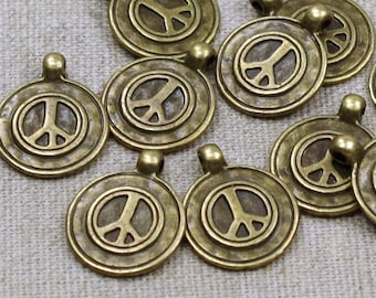 10 PEACE Anhänger - BRONZE - 20x16mm Peaceanhänger