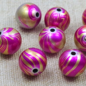 10 plastic beads 12 mm PINK GOLD marbled