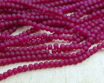 200 mini glass beads 4 mm MAGENTA VIOLET frosted