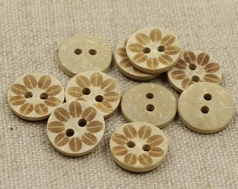 10 Coconut Buttons - 13 mm - Leaflets