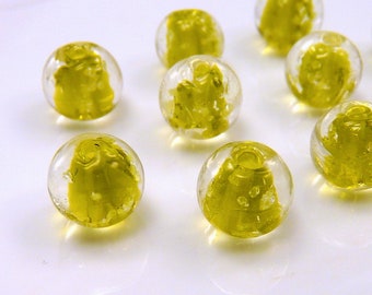10 glass beads 10 mm-"snowstorm" green lemon clear-night bright