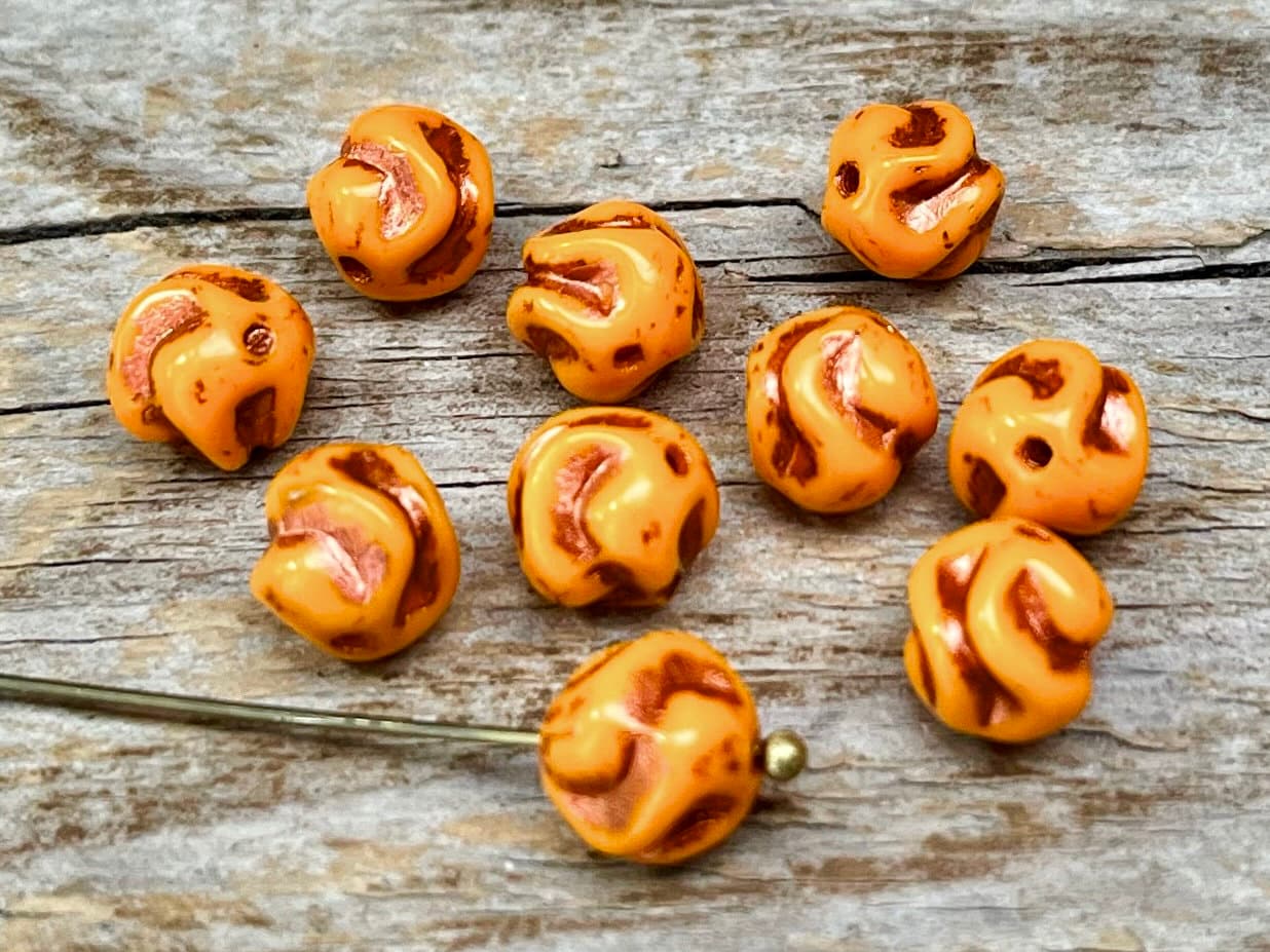 10 gomitoli di lana boema con perline di vetro, 8 mm - arancio rame - filato - fantasia - gomitolo di lana