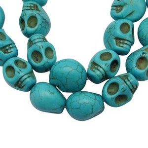 8 contas de Howlita turquesa -12 x 10 mm - Caveira SKULL