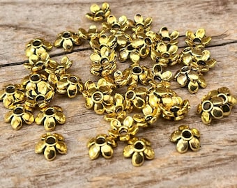 50 kleine Perlenkappen Blümchen ANTIK GOLD 6,5mm Perlkappen