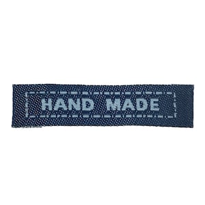 20 etiquetas de cinta tejidas - HECHAS A MANO - 15 mm azul oscuro