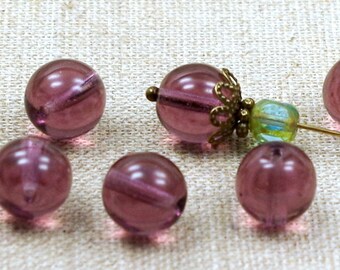 6 Czech glass beads 10 mm eggplant Balls