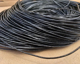 2 m (1,00EUR/1 m) LEDERBAND- 1.5 mm - BLACK black - cowhide ribbon cord leather cord