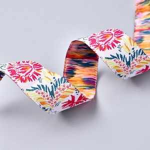 1 m (2,50EUR/mètre) ruban tissé - 22 mm - floral coloré - rose rose jaune vert - fleurs - fleurs floral
